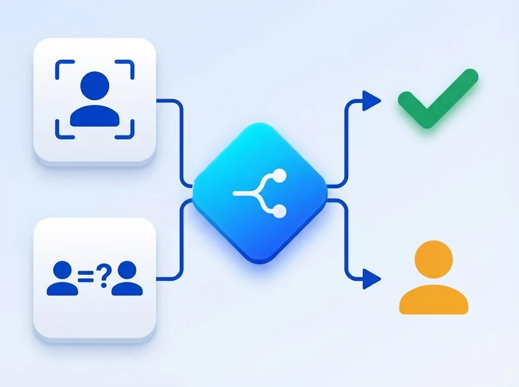 Decision diagram: face liveness and face match results merge into one decision on your infrastructure, which ends in either a pass or a manual review